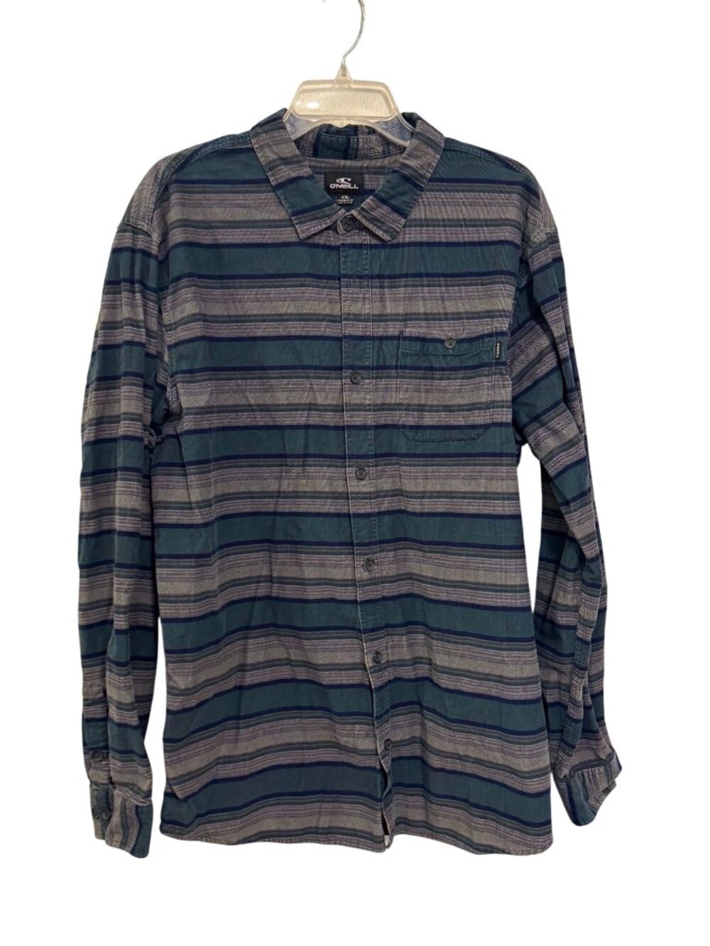 ONeill Mens XXL Striped Long Sleeve Button-Up Shirt 100% Cotton Blue/Gray
